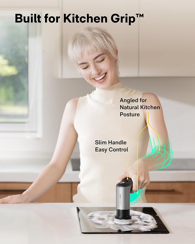 HOTO Grip™ Cordless Electric Spin Scrubber IPX7 Waterproof Lightweight at 0.65 lb with 6 Brush Heads Powerful Cleaning Scrubber for Bathroom Kitchen Tile Shower