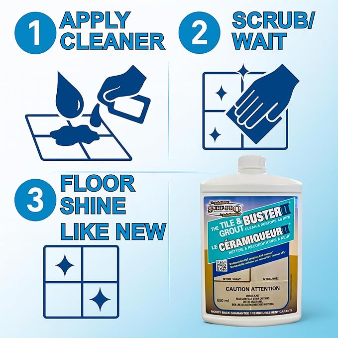 Tile and Grout Buster Cleaner 850 ml (28 oz) – Heavy-Duty Tile &amp Grout Stain Remover for Bathroom Kitchen Shower &amp Floors – For Ceramic Porcelain Stone &amp More – Made in Canada