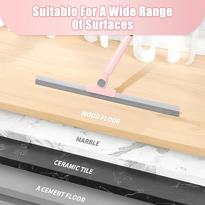 Heavy-Duty 20 Floor Squeegee &amp Silicone Broom for ConcreteTile Garage Windows Commercial Squeegee Broom with Long Handle Pet Hair Dust &amp Liquid Remover for Floors/Rugs(Pink)