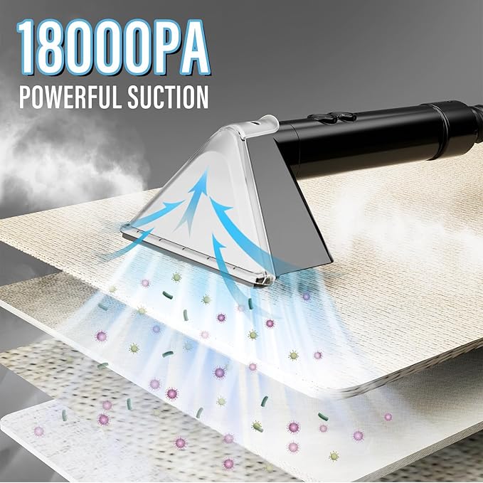 Portable Carpet Cleaner Machine with Steam and Heating Techology18Kpa Powerful Suction with Versatile Tools for Pets CouchSpot Cleaner for Stairs/Furniture/Rug(Gray)