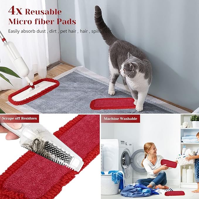 Spray Mop for Floor Cleaning Wet Dry Microfiber Mop with 4 Washable Pads 650 ml Refillable Bottle and 1 Scraper for Home Kitchen Hardwood Laminate Wood Vinyl Ceramic Tiles Wooden Floor