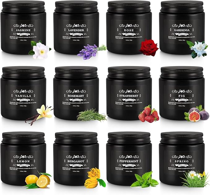 Scented Candle Set 12 PackBlack Candle for Home Scented Odor Eliminating Stress Relief Long Lasting Soy Wax Gift Set