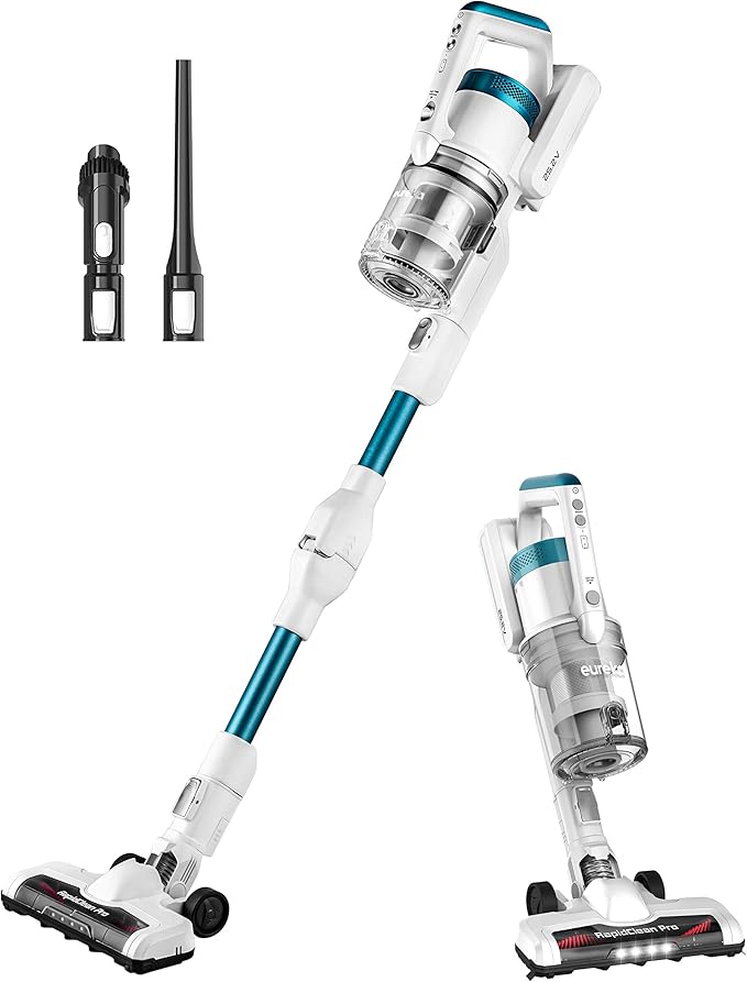 Eureka NEC185 Cordless Stick Vacuum Cleaner Convenient for Hard Floors Rechargeable Handheld Vacuum Cleaner Portable with Powerful Motor Efficient SuctionWhite