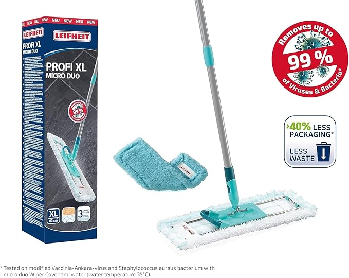 Leifheit Profi XL Micro Duo + Duster Static Floor Wiper (Turquoise Wood Marble Tile)
