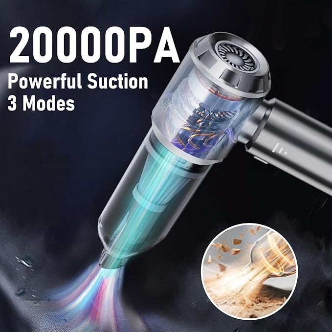 Car Vacuum Portable Cordless 20000PA High power Mini Vacuum Cleaner 4-in-1 Compressed Air Duster &amp Air Blower &amp Pump Hand Held Vacuum with Brushless Motor for Car Home OfficeCamping (Silver