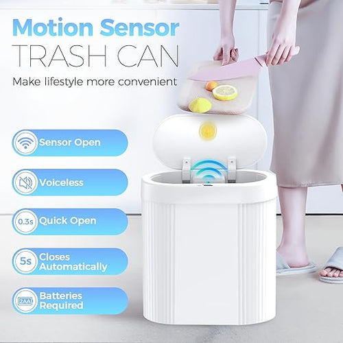 2 Pack 5 Gallon Bathroom Trash Can with Lid Automatic Motion Sensor White Trash Can Touchless Slim Waterproof Garbage Bin for Kitchen Bedroom Office and Bathroom
