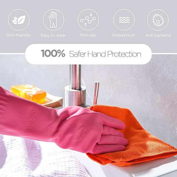 Rubber dishwashing gloves 3 or 6 Pairs for kitchenCleaning washing dish gloves long for household reuseable durable.
