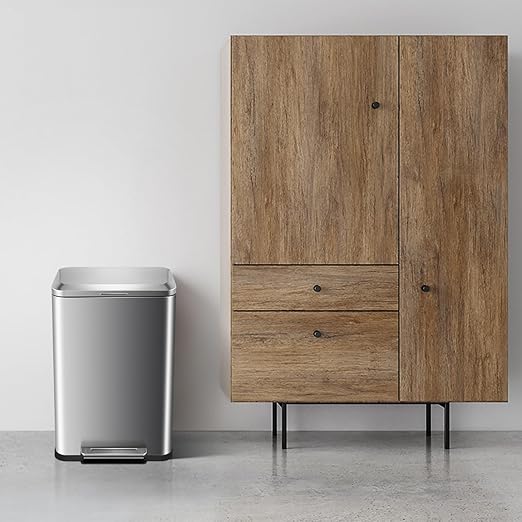 Stainless Steel 50 Liter / 13 Gallon Trash Can Rectangular Steel Pedal Recycle Bin with Lid and Inner Buckets Rectangular Hands-Free Kitchen Garbage Can
