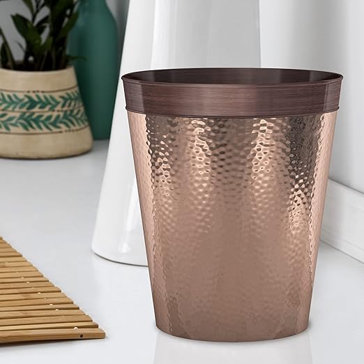 nu steel Set of 2 Round Metal Small 2.5 Gallon Recycle Trash Can Wastebasket Garbage Container Bin for Bathrooms Kitchen Bedroom Home Office - Durable Stainless Steel - Copper Band ORB Finish