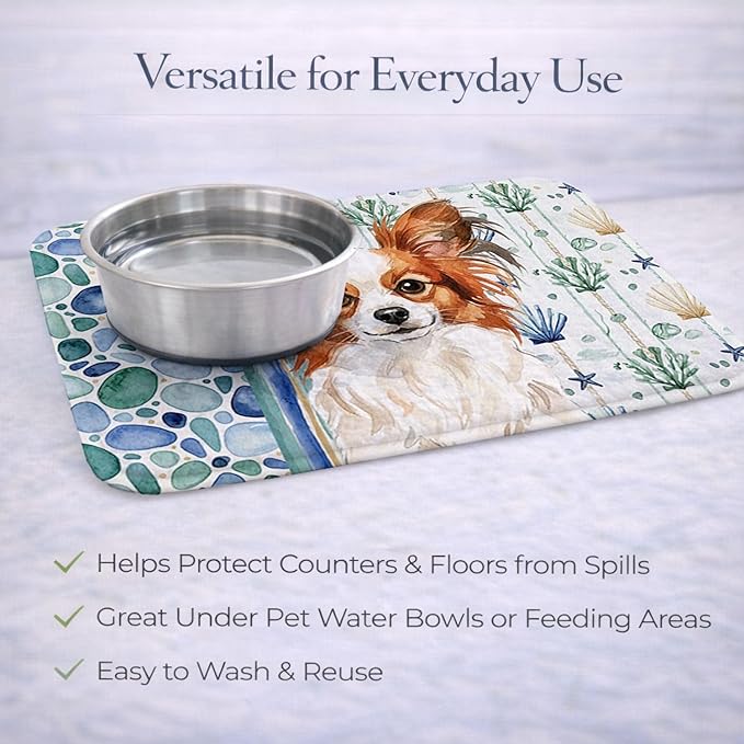 Caroline's Treasures White with Red Papillon Coastal Sea Glass Dish Drying Mat Absorbent Dish Drying Mat Pad for Kitchen Counter Dish Drainer Mat for Countertop 14 x 21 Multicolor