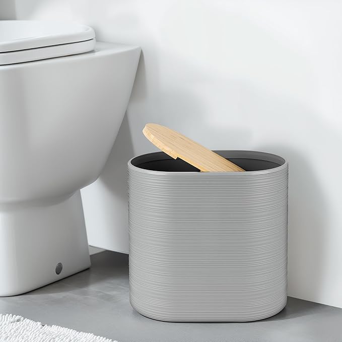 IMAVO Bathroom Accessory Set-11Pcs Grey Bathroom Accessories Set with Trash CanSoap DispenserSoap DishToothbrush HolderToothbrush CupToilet Brush HolderQtip Holder Dispenser with Labels