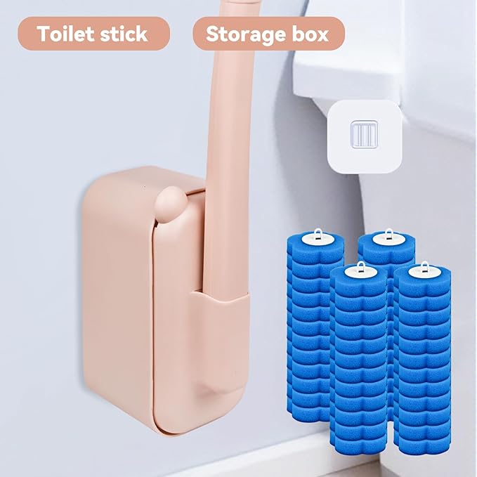 Disposable Toilet Brush Toilet Bowl CleanerToilet Cleaning SuppliesToilet Bowl BrushToilet Cleaner BrushToilet Brush with Holder48 Refills for Cleaning and Hygienic Bathroom Maintenance (Pink)