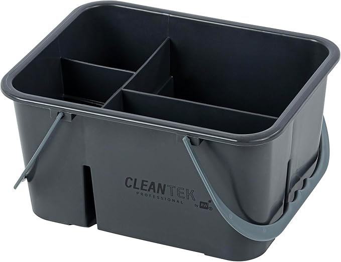 Restaurantware-Clean Tek Professional Cleaning Caddy 1 Cleaning Supply Caddy With Handle - 4 Compartment Multipurpose Gray Plastic All-Purpose For Bathroom Bedroom Kitchen Or Garden