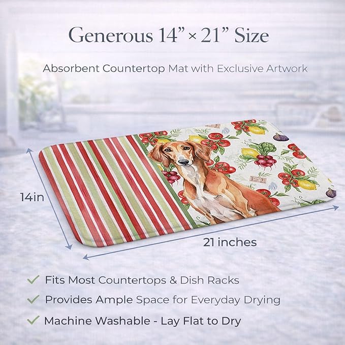 Caroline's Treasures Red Saluki Vegetables Dish Drying Mat Absorbent Dish Drying Mat Pad for Kitchen Counter Dish Drainer Mat for Countertop 14 x 21 Multicolor