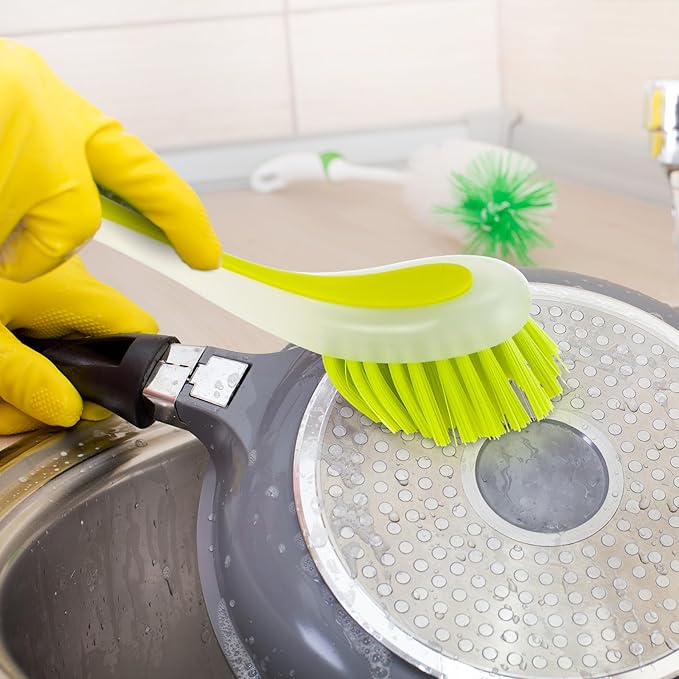 Boao 15 Pieces Long Dish Brush with Handle Assorted Color Dishwashing Brush with Suction Cup Multipurpose Cleaning Tool for Kitchen Toilet Etc