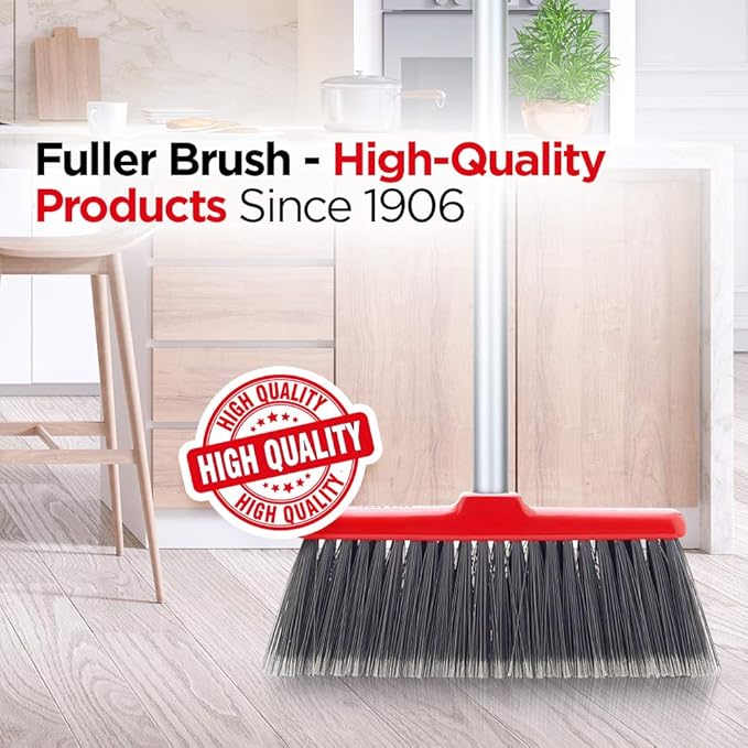 Fuller Brush Adjustable Kitchen Broom – 10 Wide Broom Head with Split-End Bristles and Steel Handle (29–52) for Sweeping Fine Dust and Crumbs – Red (Fiesta Broom Complete)