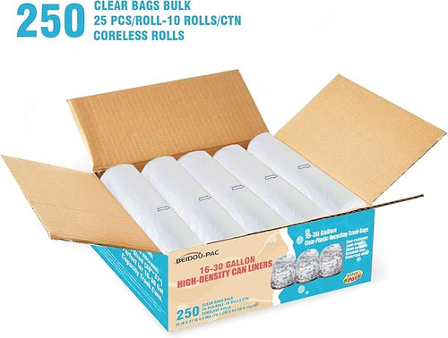 16-18-20-30 Gallon Trash Bags 250 Count Bulk Clear Plastic Recycling Bags Multi-purpose Garbage Bags Can Liners for Business Home Kitchen Commercial and Industrial