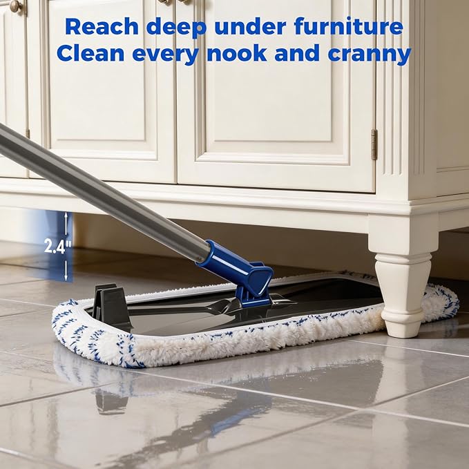 Masthome Extra Large Microfiber Mop for Floor Cleaning 16“ Flat Mop with 5 Pad for Wet &amp Dry Use Dust Mop for Hardwood Laminate Tile Ceramic 1 Cleaning Scraper Included-Blue