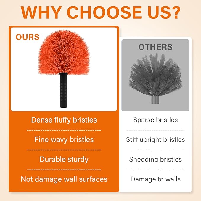 Feather DustersCobweb Duster with 5-20FT Extension Pole | Spider Web for Outdoor &amp Indoor Web Cleaning | Soft Bristle | Lightweight Extendable Handle | 3/4 Standard Acme Threaded Fits Cleaner To