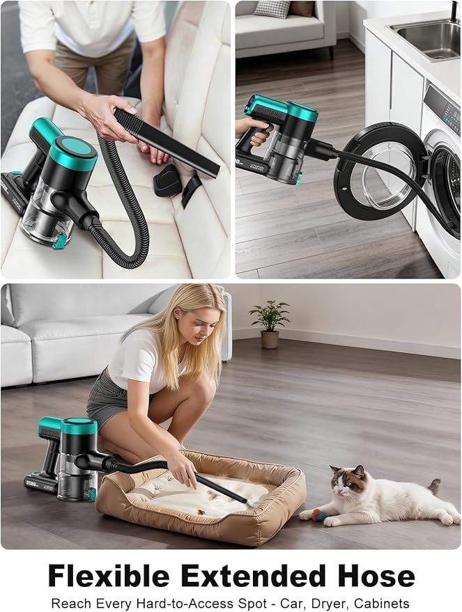 Cordless Vacuum Cleaner58kPa/10-in-1 Stick Vacuum with 29-inch Hose and LED Lighting Brush50Mins Runtime Vacuum Cleaner for HomeSelf-Standing Vacuum with Anti-Tangle Brush for Pet Hair/Carpet/Floor