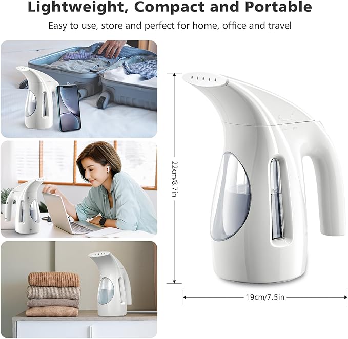 HiLIFE Steamer for Clothes Portable Handheld Design 240ml Big Capacity 700W Strong Penetrating Steam Removes Wrinkle for Home Office and Travel(ONLY FOR 120V)(White)
