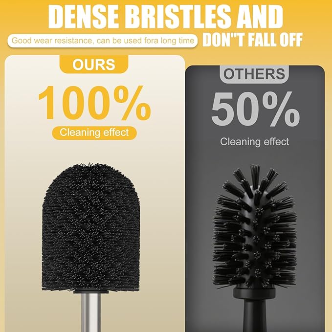 BESy Toilet Brush and Holder Toilet Cleaner Bowl Set with Two Brush with Extra Long Handle Durable Bristles Toilet Scrubber and Covered Holder Drip-Proof Stainless Steel Brushed Nickel
