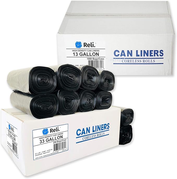 Reli. 33 Gallon Trash Bags (250 Bags) &amp 13 Gal Trash Bags (1000 Bags)