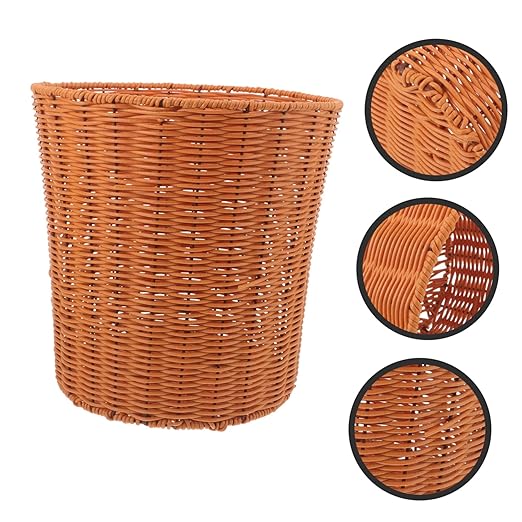 Luxshiny Woven Waste Basket Versatile Imitation Rattan Trash Can for Home Lightweight Storage for Living Room Kitchen Bathroom Economic Practical Design Multi-Functional Household Organizer