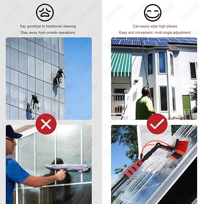 Cleaning Brush Water Fed Pole Kit Outdoor Window Cleaner Window Glass Solar Panel Cleaning System - Multifunction Washing Equipment Toolfor Greenhouse RoofsBrushhead55Cm-3.6M/12Ft (Brushhead30c