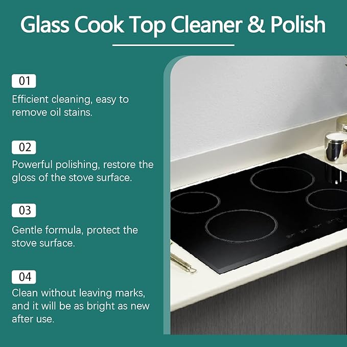 Glass Stove Top Cleaner &amp Polish - Removes Grease Stains For Electric/Ceramic Cooktops Leaves Shine Easy To Use(2PCS)