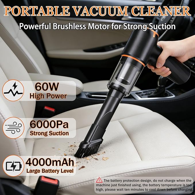 Car Vacuum Cleaner Portable Cordless with 6000PA Suction Mini Handheld Vacuums Cleaner with Air Duster and Blower High Power Hand held Cleaners for Car Home Office Pet Hair Keyboard