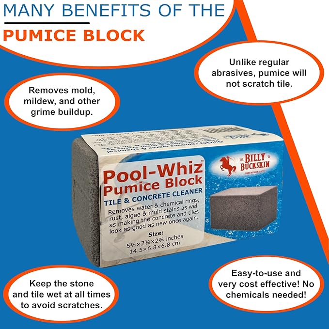 Pool-Whiz Pumice Block for Pool (12-Pack) | Pool Tile &amp Concrete Cleaner | Pumice Stone for Cleaning Spas Water Features &amp Bathroom Floors | Cleaning Block for Rust &amp Stains by Billy Buck