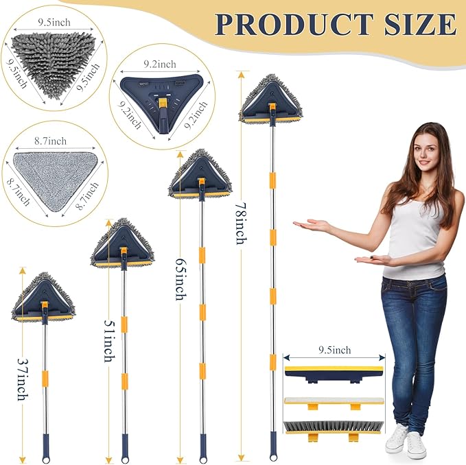 5 in 1 Wall Cleaner Mop 78 Inch Base Board Cleaner Tool with Long Handle 360° Wall Washing Tool for Ceiling Floor and Window Cleaning with 3 Microfiber &amp 3 Chenille Pads