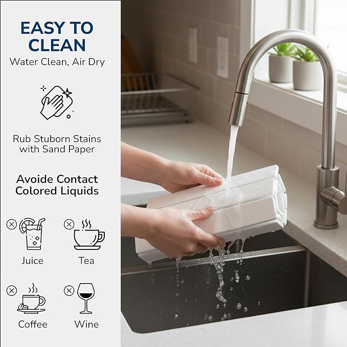 Large Stone Drying Mat 24x16 – Diatomaceous Earth Stone Dish Drying Mat Ultra-Absorbent Stone Drying Mat for Kitchen Collapsible Quick-Dry Countertop Protector for your Dishes (Snow White)