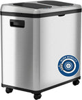 iTouchless 16 Gallon Stainless Steel Combo Trash and Recycle Bin with Decals Dual Compartment (8 Gal each) 60 Liter Kitchen Garbage Waste Can Touchless Includes Stickers to Label Bins