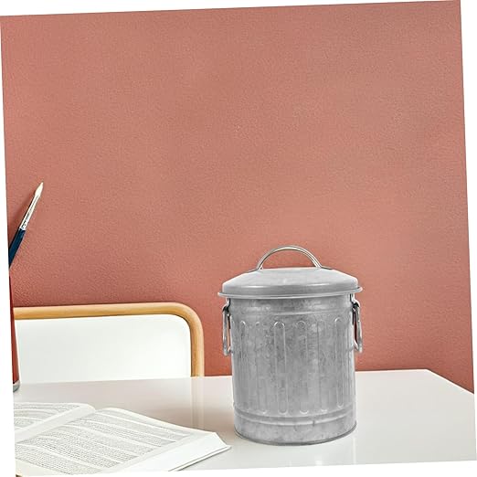 HOMSFOU Small Decorative Desktop Trash Bin for Office and Bedroom Vintage Iron Rubbish Container with Opening Multipurpose Reusable Wastebasket and Plant Holder Easy to Clean Storage