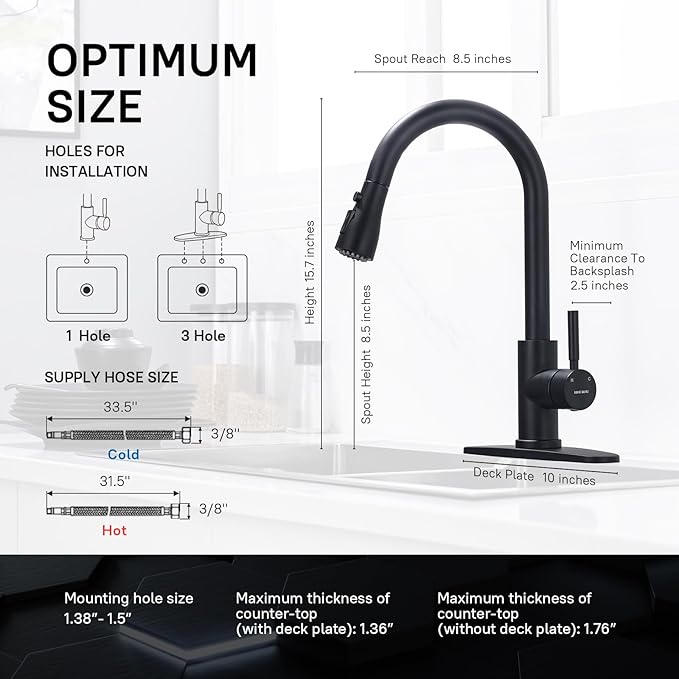 WEWE Kitchen Faucets with Pull Down Sprayer Black Kitchen Faucet Commercial Single Handle Design with Perfect Arc with Hoses for Rv Kitchen Bar (2 Pack)