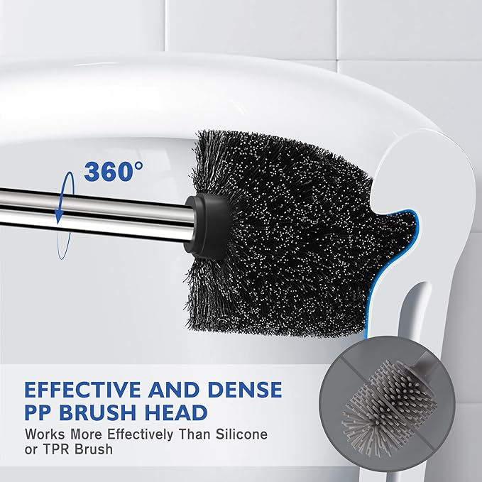 Toilet Brush and Holder 2 Pack Toilet Brush Stainless Steel Toilet Bowl Brush for Bathroom Toilet-Ergonomic ElegantDurable (Silver)