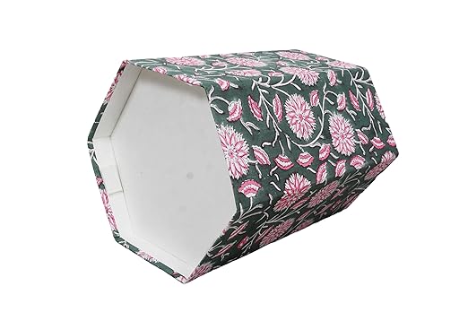 Handmade Cotton Paper Waste Basket Stylish Trash Can for Home or Office (1 White Pink FLOWAR)