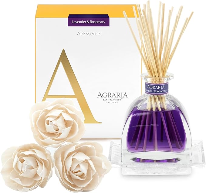 AGRARIA AirEssence Flower and Reed Diffuser Set Handmade Sola Flower Botanical Home Fragrance Set Scented Oil Reed Diffuser Gift for All Occasions