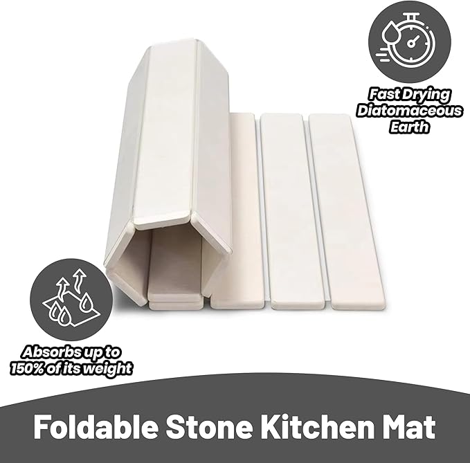 Large Stone Dish Drying Mat for Kitchen Counterdrying mat 24(L)×16(W)diatomaceous earth dish drying matquick drying stone mat for kitchen sinkdrying dish mat white