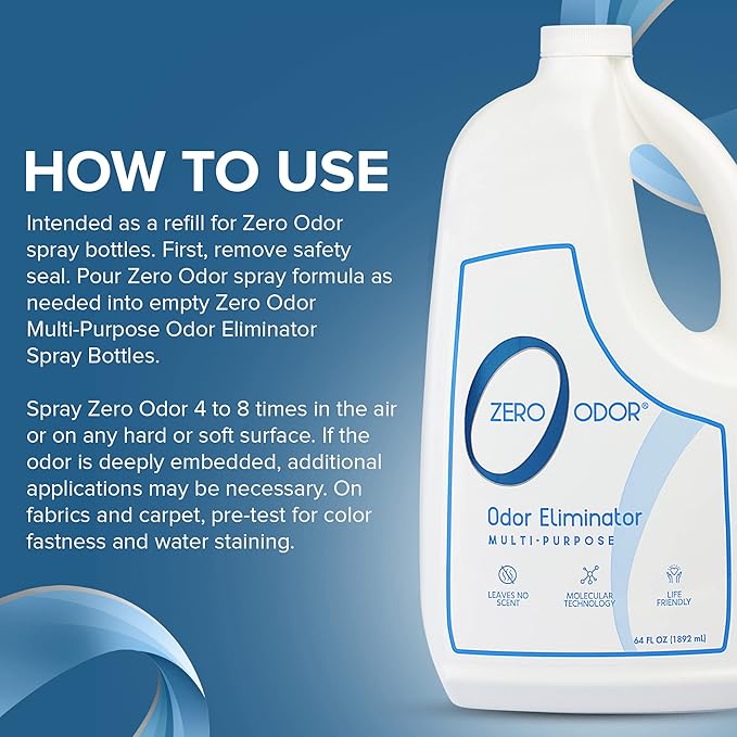 Zero Odor - Multi-Purpose Strong Odor Eliminator for Home Office Car Bathroom Hotel Room Deodorizer and Odor Neutralizer 64oz Refill 2-Pack