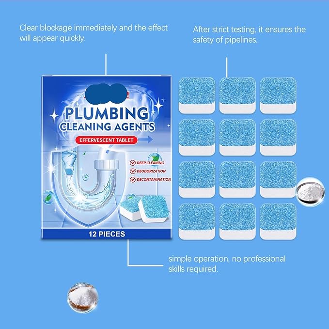 Instant Drain Cleaner Tablets - Unclog Kitchen &amp Bathroom Drains Remove Grease Eliminate Odors Fast Acting Formula(2PCS)