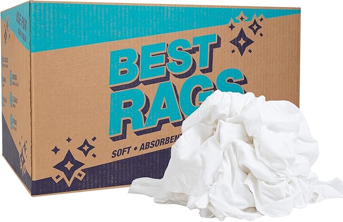 Arkwright Premium T-Shirt Rags Bulk 25 lb Box Cotton Cleaning Towels Low Lint Knit Wiping Cloths for Paint Stain Grease Shop and Auto Use Quick Dry Machine Washable White