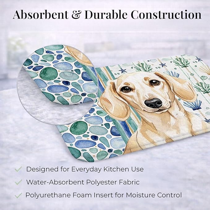 Caroline's Treasures Cream Dachshund Coastal Sea Glass Dish Drying Mat Absorbent Dish Drying Mat Pad for Kitchen Counter Dish Drainer Mat for Countertop 14 x 21 Multicolor