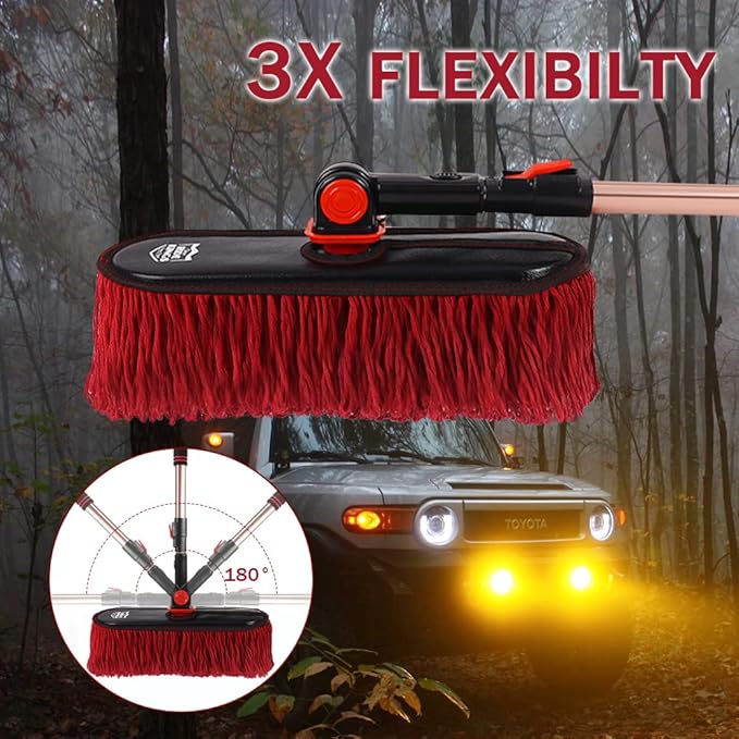Car Duster Exterior with Extendable Handle Scratch Free Auto Wash Brush Mop Interior Detailing Kit for Truck RV Boat - 1PC Wax Cotton Duster Bright Red