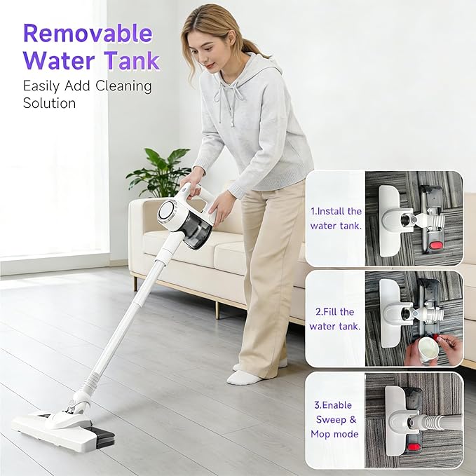 2026 Cordless Vacuum Cleaner with Mop Function|1.5L Dust Cup Washable HEPA Filter| Lightweight 4.27lbs Stick Vacuum for Hard Floors/Tiles + Blower Function Water Tank &amp Mop Pads