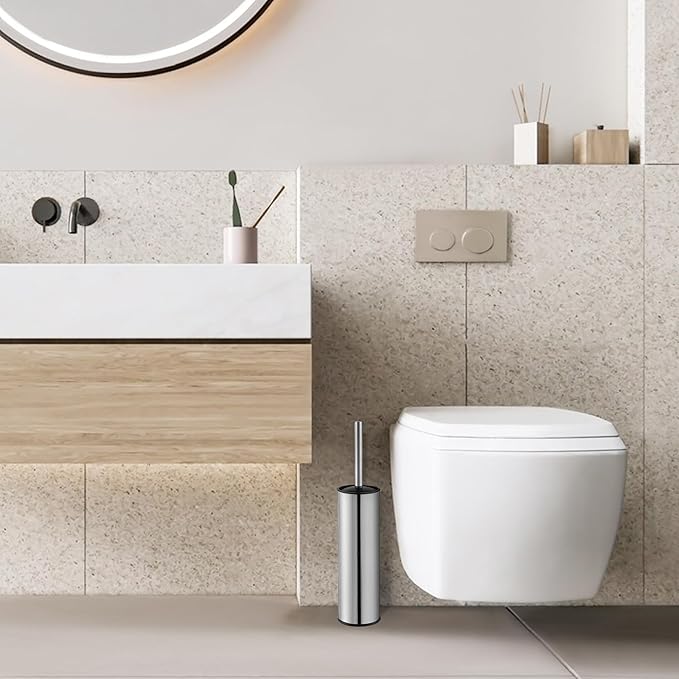 BGL Chrome Toilet Brush and HolderStainless Steel Toilet Brushes for Bathroom with Holder
