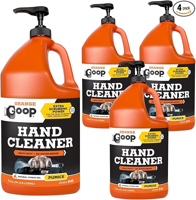 GOOP Orange Liquid with Pumice Multi-Purpose Waterless Hand Cleaner - 1 Gallon Pump Bottle - 4 Pack