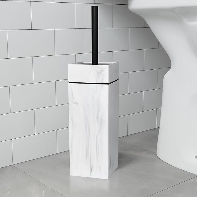 Black Line Design Resin Toilet Bowl Holder and Brush Set Stylish Bathroom Cleaning Tool with Durable Bristles Compact and Functional
